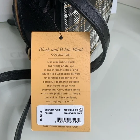 Patricia Nash Annfield Crossbody Bag Black and White Plaid